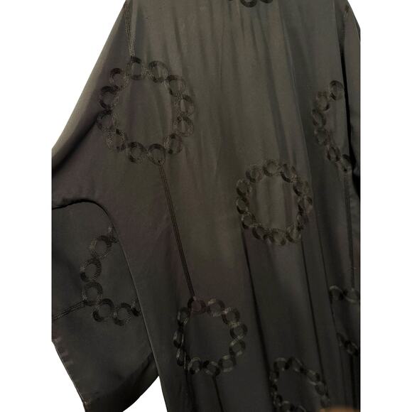 Vintage 70s Abaya Kimono Robe O/S Embroidered Longline Duster Jacket Black - Picture 5 of 11